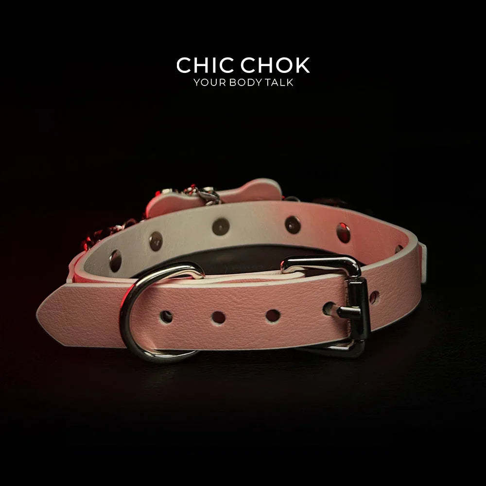 CHICCHOK [Puppy Love] Fashion Cute and Lovely Style, Shiny Bone Shape Pendant Daily Wear Leather Necklace Choker slipchaincollarwomen - CHICCHOK