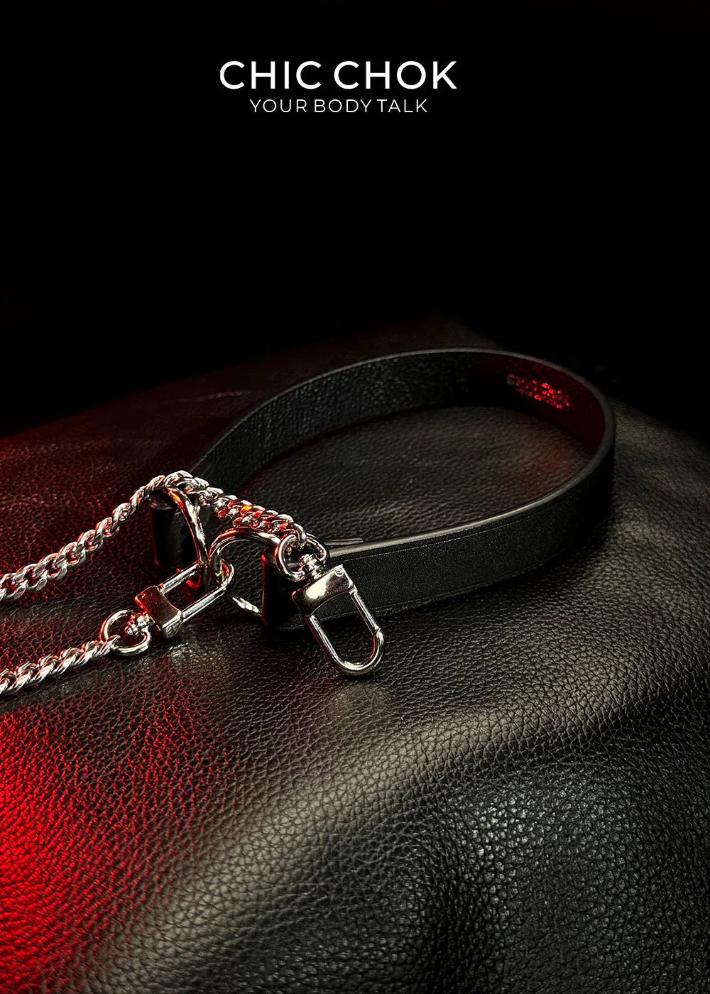 CHICCHOK [Breathless] Fashion Black with Thick Chains, Movable Pulling Chain Daily Wear Leather Necklace Choker versatile wear(Removable chain) - CHICCHOK