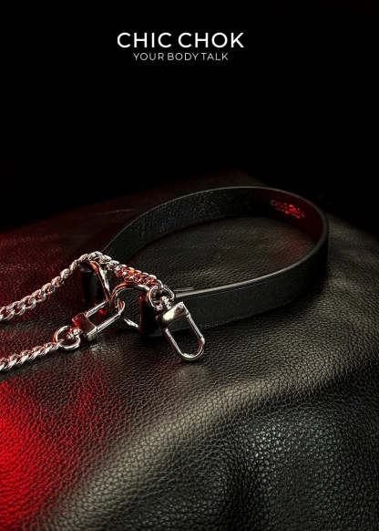 CHICCHOK [Breathless] Fashion Black with Thick Chains, Movable Pulling Chain Daily Wear Leather Necklace Choker versatile wear(Removable chain) - CHICCHOK