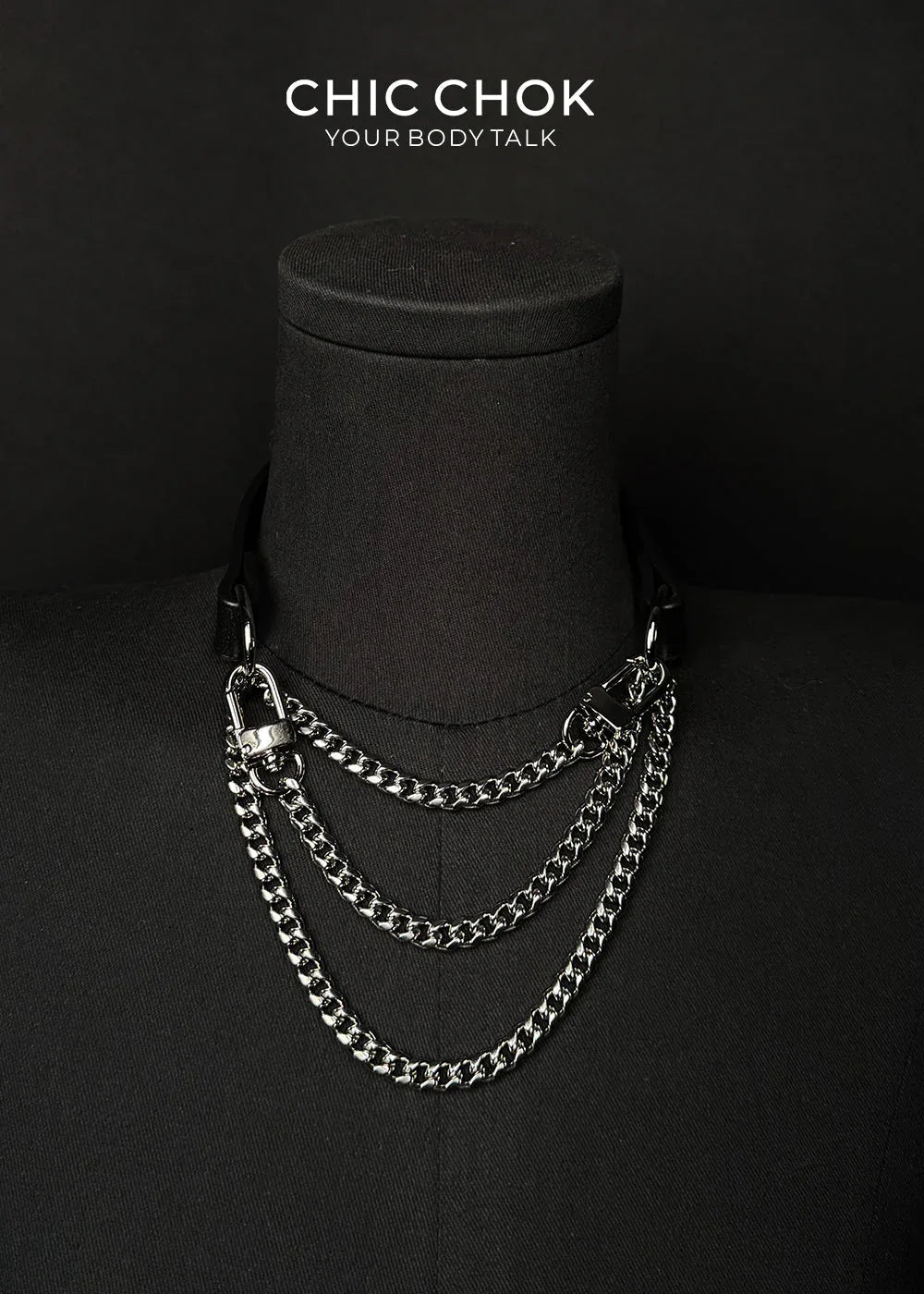 CHICCHOK [Breathless] Fashion Black with Thick Chains, Movable Pulling Chain Daily Wear Leather Necklace Choker versatile wear(Removable chain) - CHICCHOK