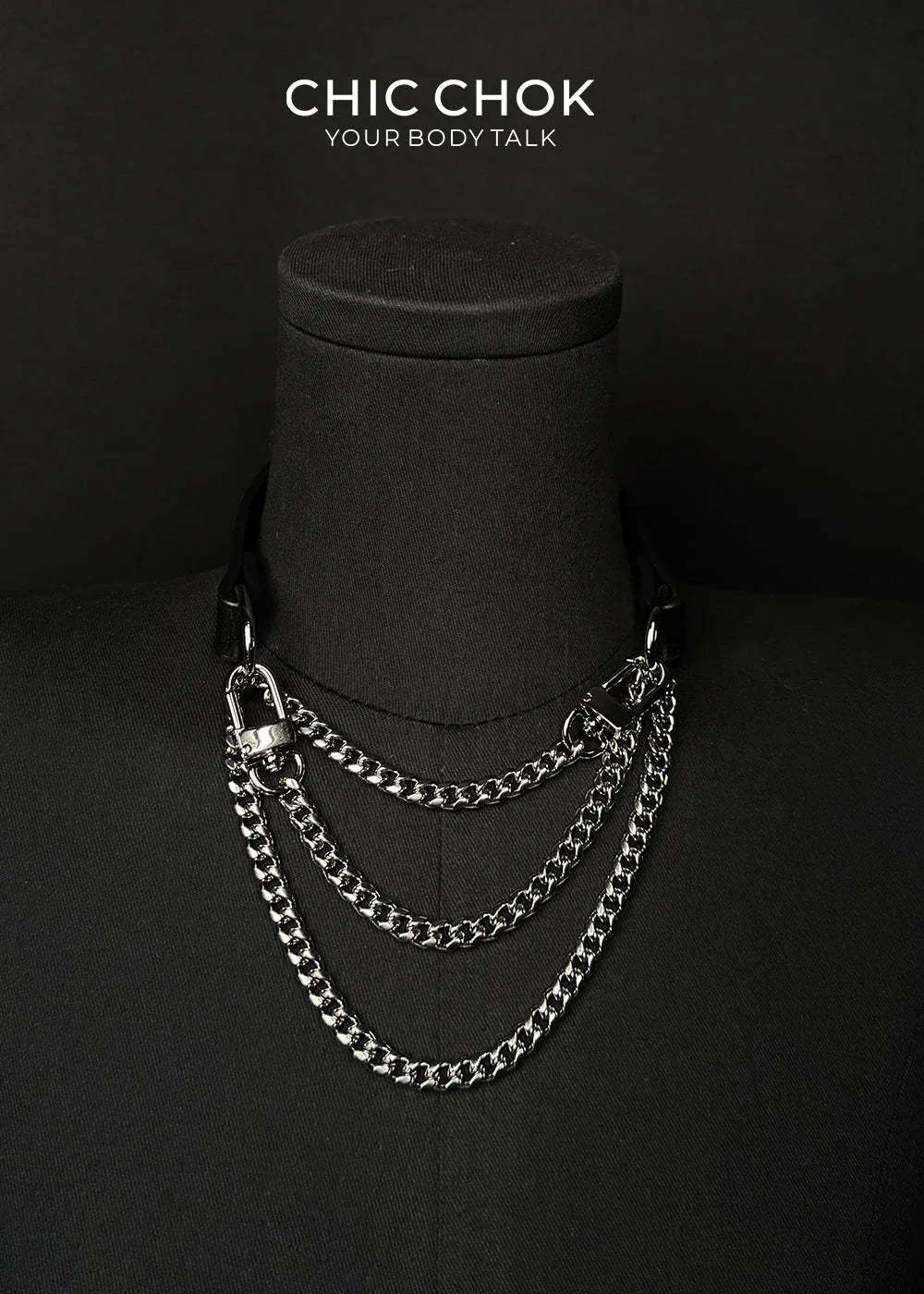 CHICCHOK [Breathless] Fashion Black with Thick Chains, Movable Pulling Chain Daily Wear Leather Necklace Choker versatile wear(Removable chain) - CHICCHOK