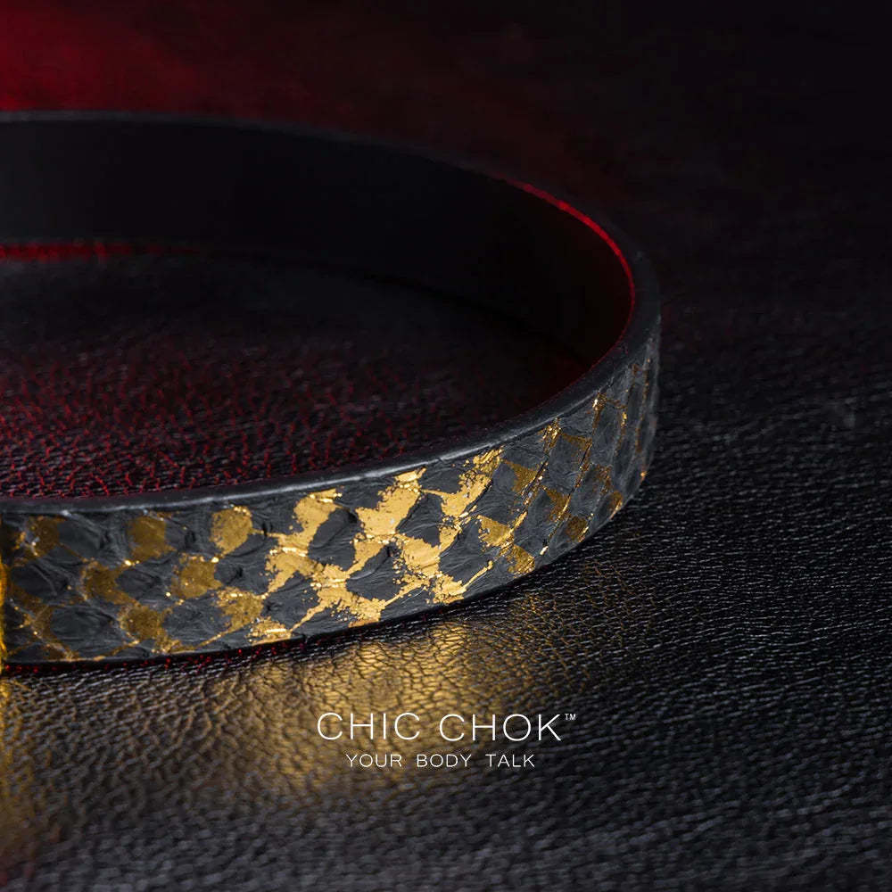 CHICCHOK [Dark Romance] - Black and Gold Python Classic Front Closure Non-adjustable Fashion Choker - CHICCHOK