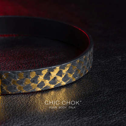CHICCHOK [Dark Romance] - Black and Gold Python Classic Front Closure Non-adjustable Fashion Choker - CHICCHOK