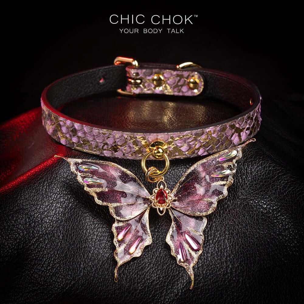 CHICCHOK [Amnesiac Butterfly] - Purple-ish Gold Python Hide Adjustable Choker - CHICCHOK