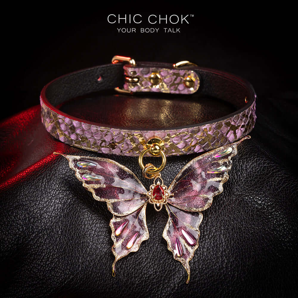 chicchok butterfly choker featuring a textured,  intricate butterfly pendant adorned with gold accents and shimmering gemstones for an elegant and luxurious look.