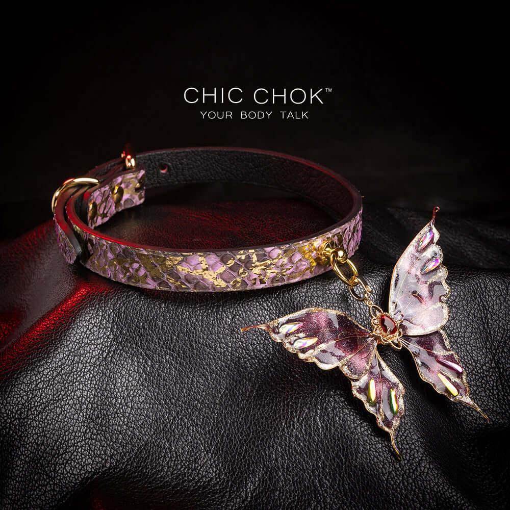 CHICCHOK [Amnesiac Butterfly] - Purple-ish Gold Python Hide Adjustable Choker - CHICCHOK