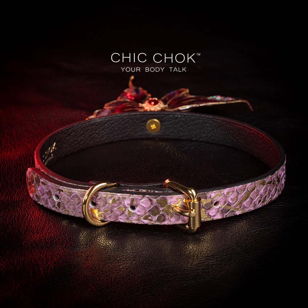 CHICCHOK [Amnesiac Butterfly] - Purple-ish Gold Python Hide Adjustable Choker - CHICCHOK