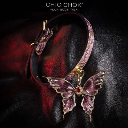 CHICCHOK [Amnesiac Butterfly] - Purple-ish Gold Python Hide Adjustable Choker - CHICCHOK