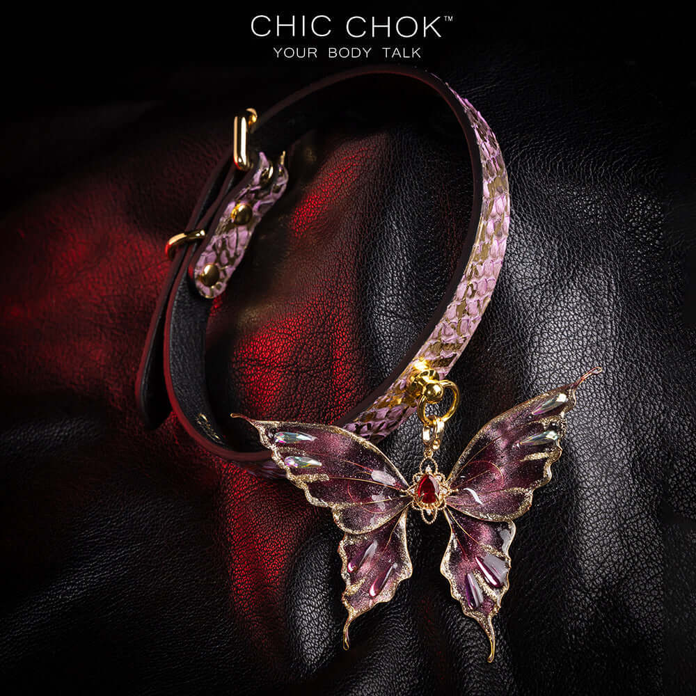 chicchok butterfly choker featuring a textured,  intricate butterfly pendant adorned with gold accents and shimmering gemstones for an elegant and luxurious look.