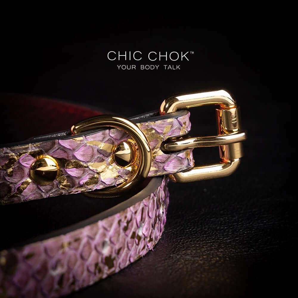 CHICCHOK [Amnesiac Butterfly] - Purple-ish Gold Python Hide Adjustable Choker - CHICCHOK