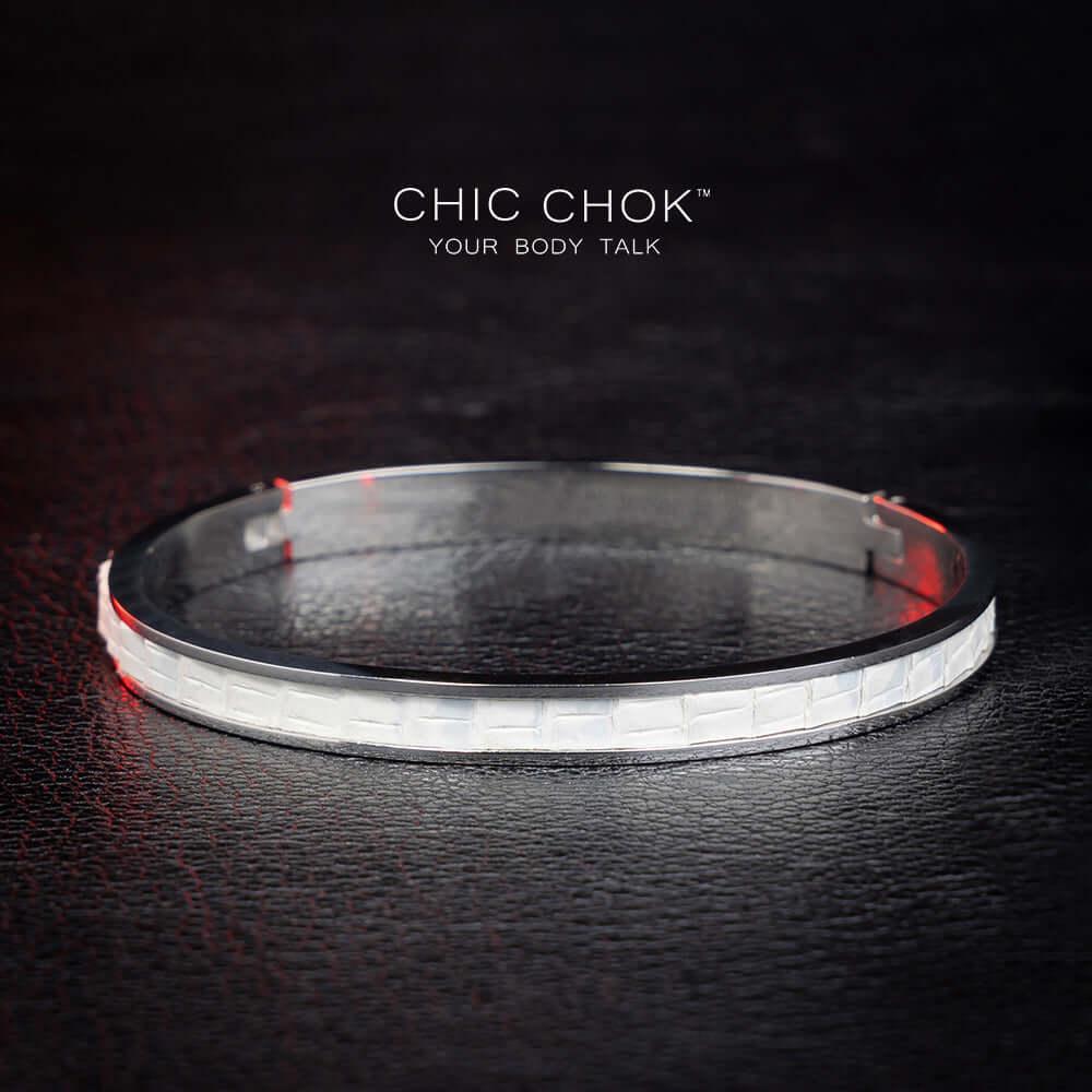CHICCHOK [Angel Pulse] - Stainless Steel White Lizard Hide Non-adjustable Bracelet - CHICCHOK