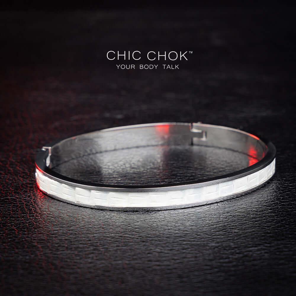 CHICCHOK [Angel Pulse] - Stainless Steel White Lizard Hide Non-adjustable Bracelet - CHICCHOK