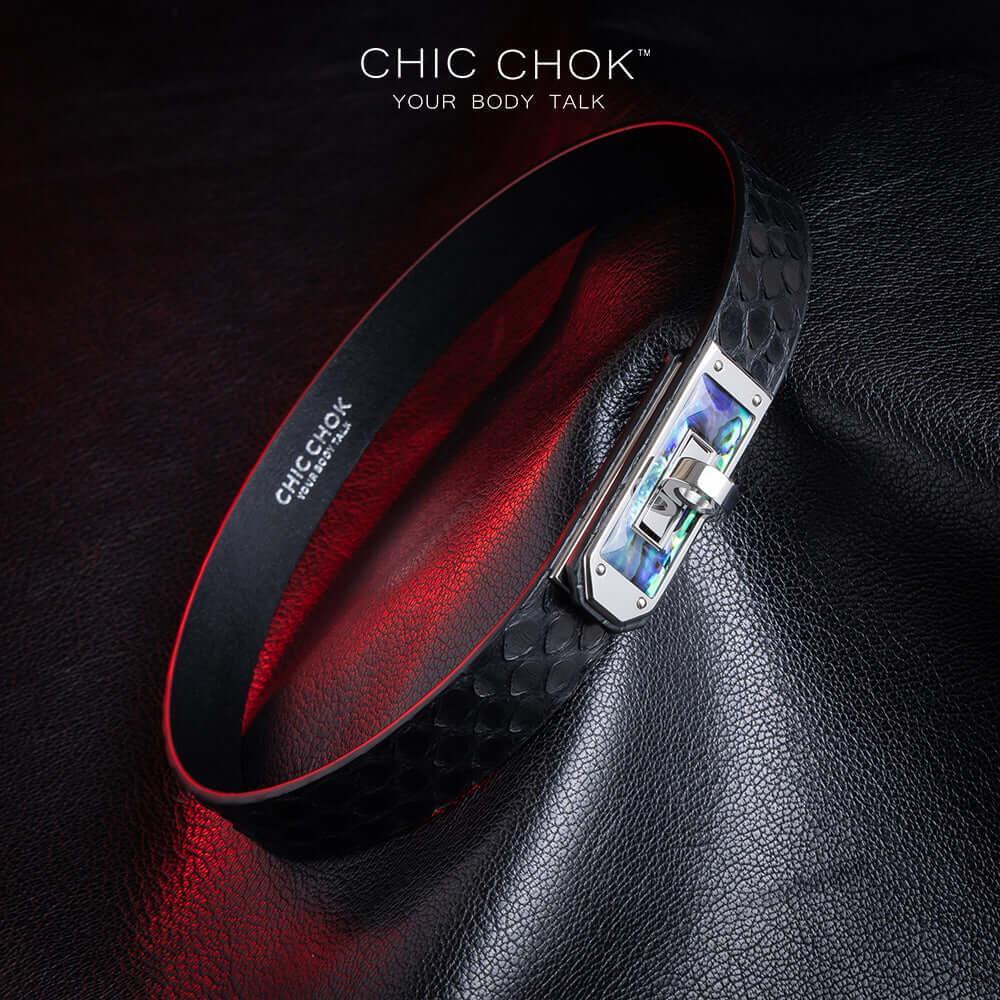 CHICCHOK [Aphrodite] - Black Python Fritillaria Front Closure Fashion Non-adjustable Choker - CHICCHOK