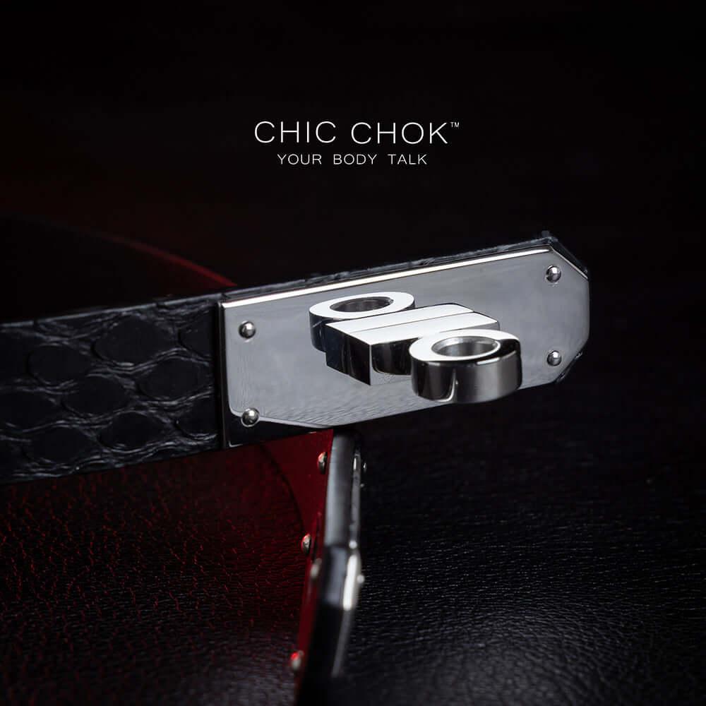 CHICCHOK [Aphrodite] - Black Python Fritillaria Front Closure Fashion Non-adjustable Choker - CHICCHOK