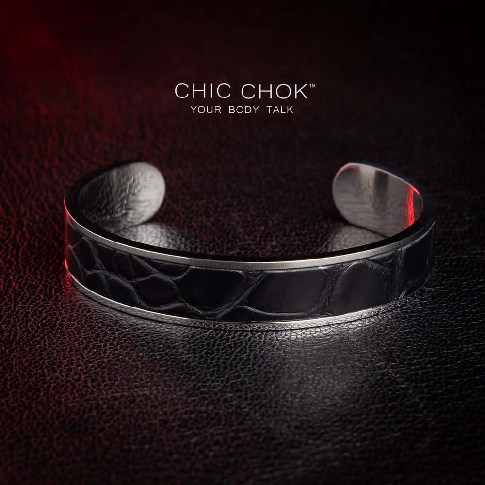 CHICCHOK [Baron Crow] - Stainless Steel Black Alligator Non-adjustable Open Bracelet - CHICCHOK