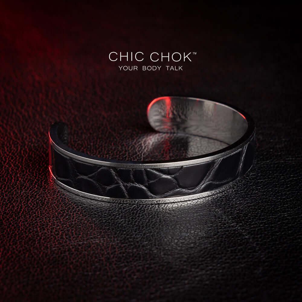 CHICCHOK [Baron Crow] - Stainless Steel Black Alligator Non-adjustable Open Bracelet - CHICCHOK