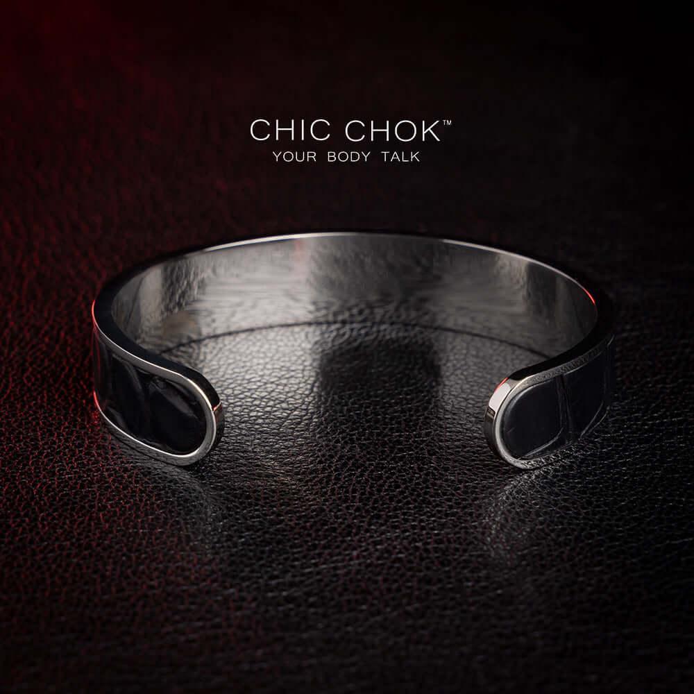 CHICCHOK [Baron Crow] - Stainless Steel Black Alligator Non-adjustable Open Bracelet - CHICCHOK