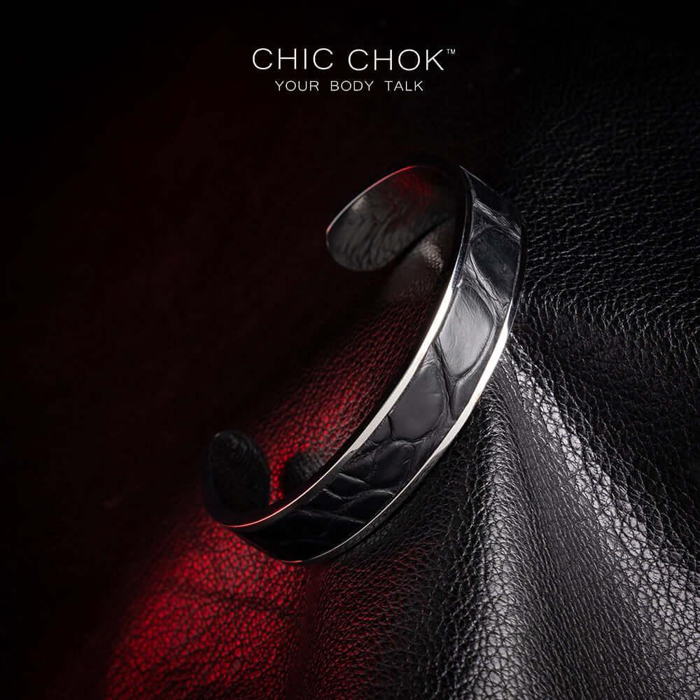 CHICCHOK [Baron Crow] - Stainless Steel Black Alligator Non-adjustable Open Bracelet - CHICCHOK