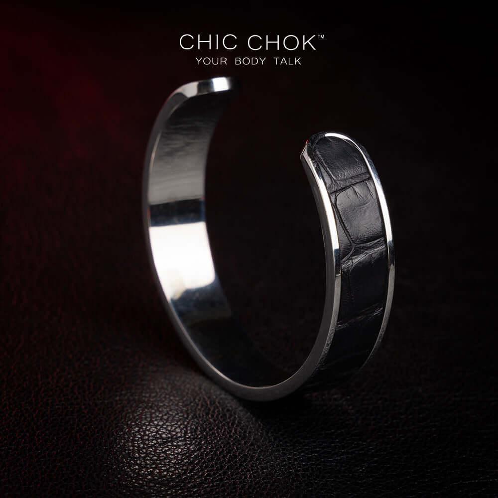 CHICCHOK [Baron Crow] - Stainless Steel Black Alligator Non-adjustable Open Bracelet - CHICCHOK
