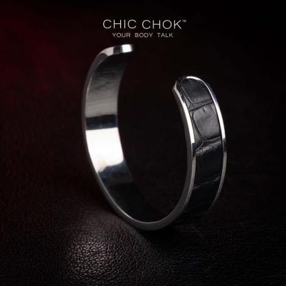 CHICCHOK [Baron Crow] - Stainless Steel Black Alligator Non-adjustable Open Bracelet - CHICCHOK