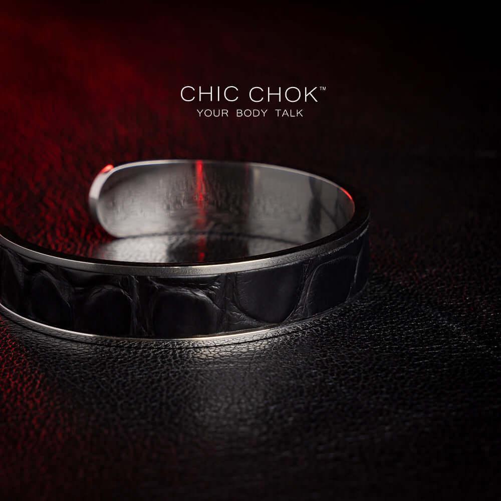CHICCHOK [Baron Crow] - Stainless Steel Black Alligator Non-adjustable Open Bracelet - CHICCHOK