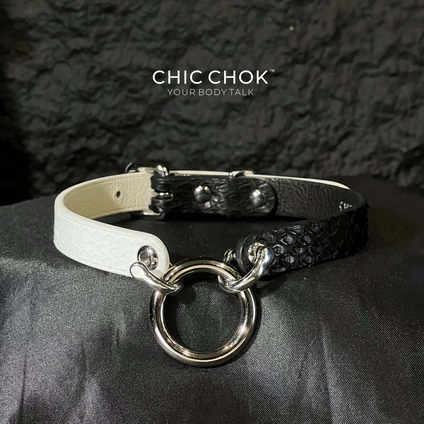 CHICCHOK [Curella] - Black and White Python Hide Themed Adjustable Fashion Choker - CHICCHOK