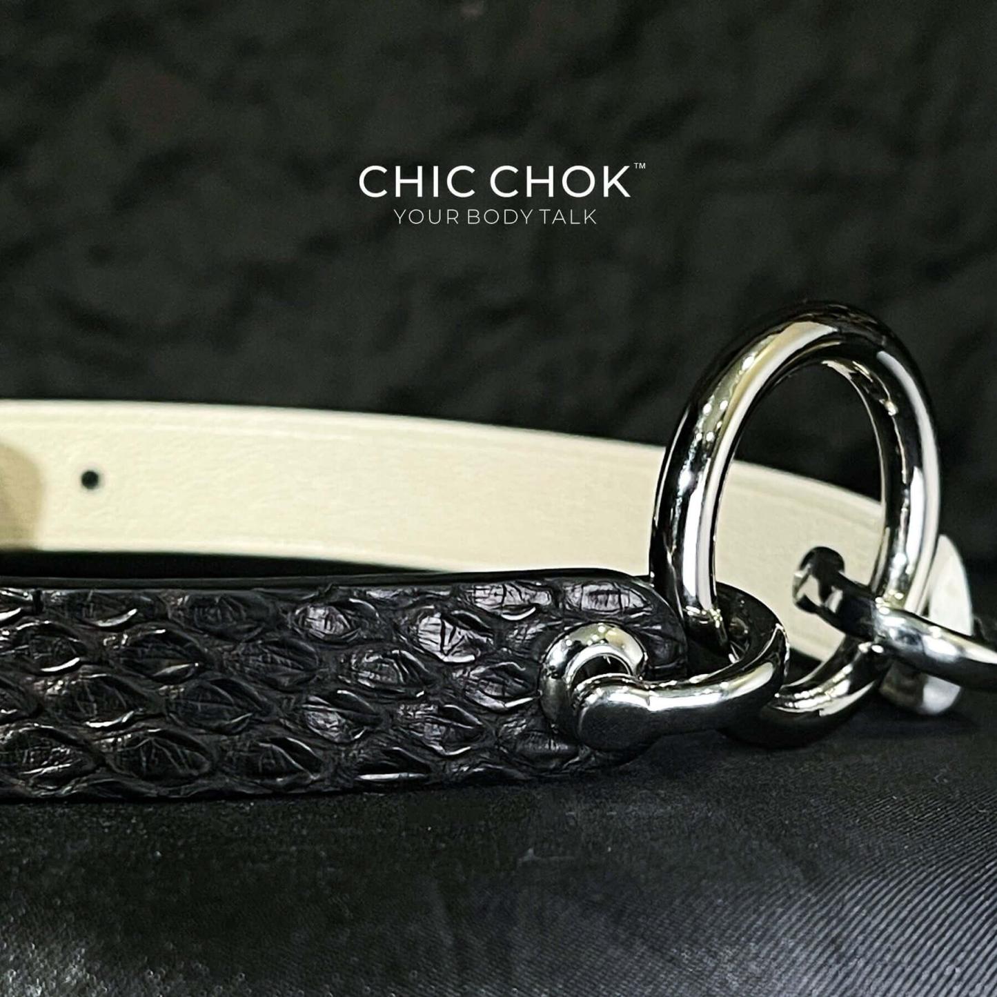CHICCHOK [Curella] - Black and White Python Hide Themed Adjustable Fashion Choker - CHICCHOK