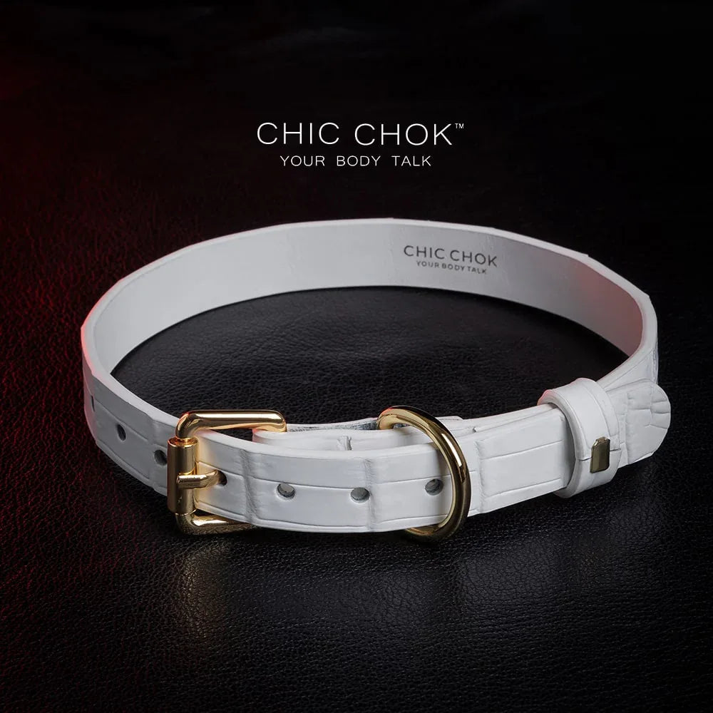 CHIC CHOK Daylight - Collar – fashionable crocodile leather texture design with elegant gold buckle - CHICCHOK