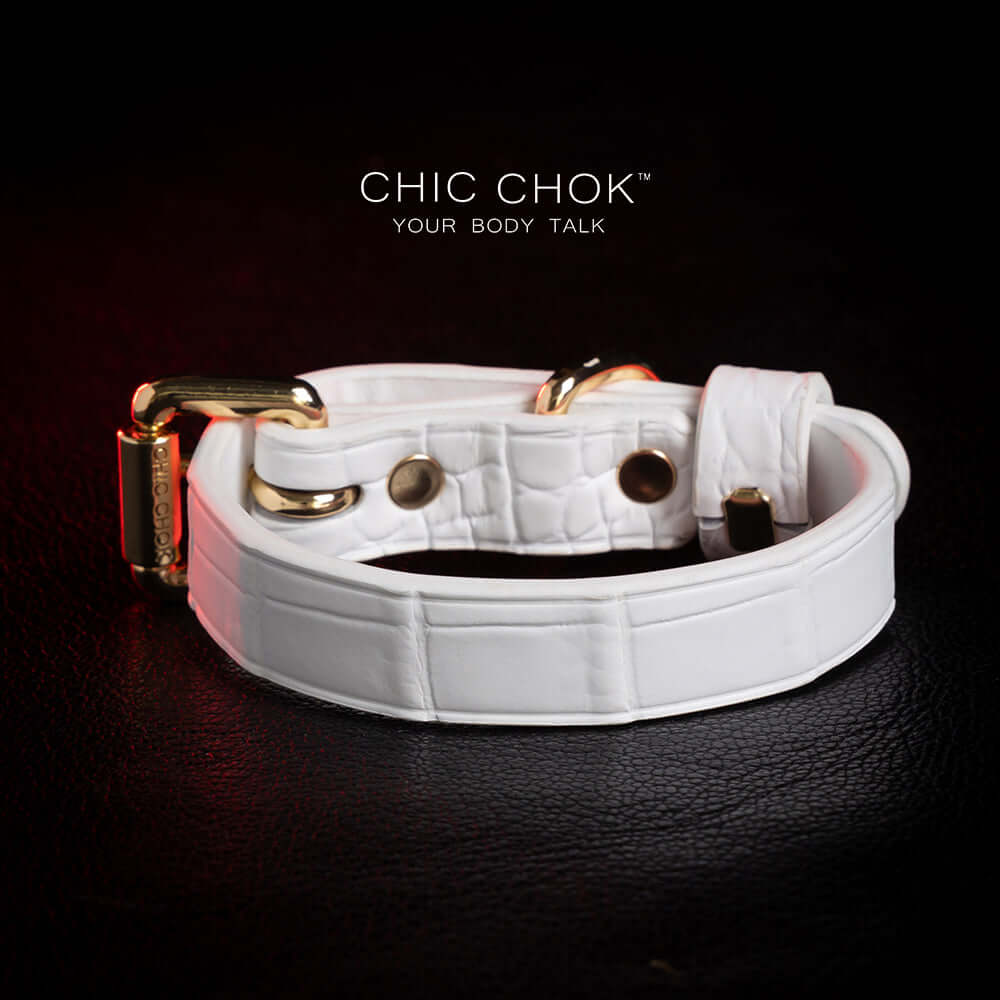 {"default":"CHICCHOK [Daylight Chaser] bracelet, exquisite and timeless charm. Adjustable bracelet made of premium white leather with exquisite crocodile pattern, luxurious and durable."}

