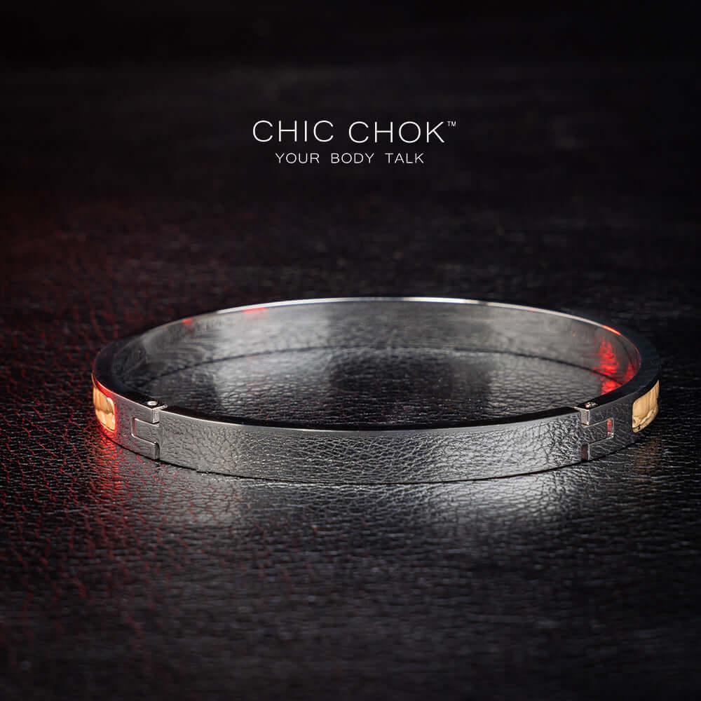 Chicchok Drouth - Metallic Bracelet Golden Leather Inlay Stainless Steel Bracelet Modern Sophisticated Design - CHICCHOK