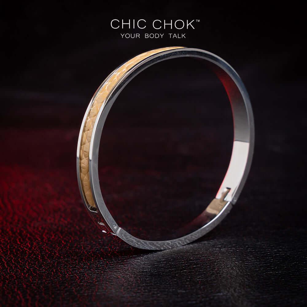 Chicchok Drouth - Metallic Bracelet Golden Leather Inlay Stainless Steel Bracelet Modern Sophisticated Design - CHICCHOK