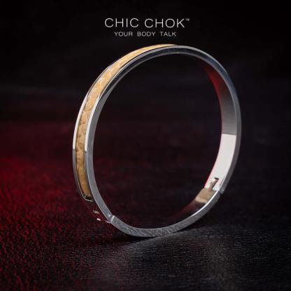 Chicchok Drouth - Metallic Bracelet Golden Leather Inlay Stainless Steel Bracelet Modern Sophisticated Design - CHICCHOK