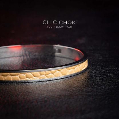 Chicchok Drouth - Metallic Bracelet Golden Leather Inlay Stainless Steel Bracelet Modern Sophisticated Design - CHICCHOK