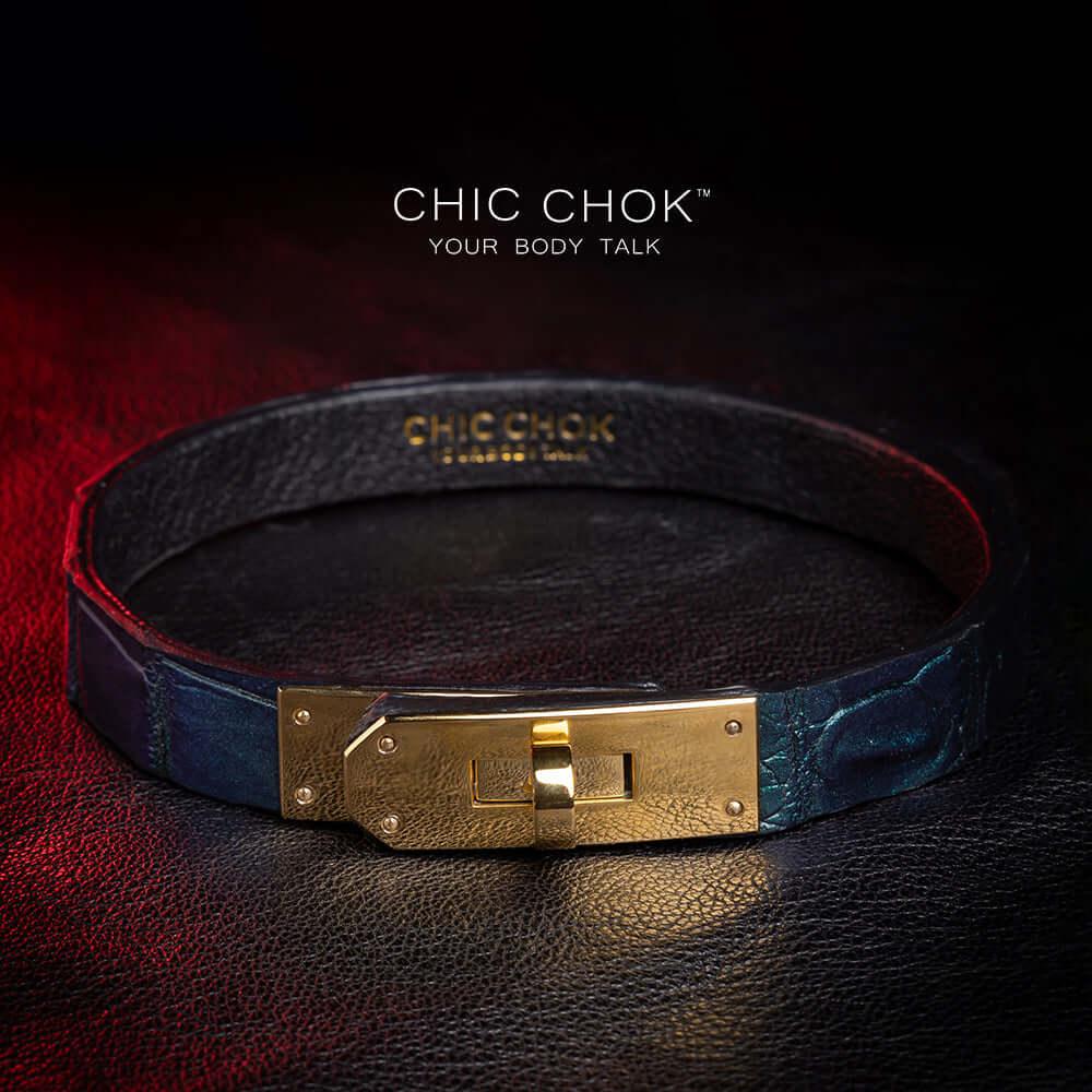 CHICCHOK [Elizabeth’s Garden] - Oily Shimmering Green Alligator Non adjustable Fashion Choker - CHICCHOK