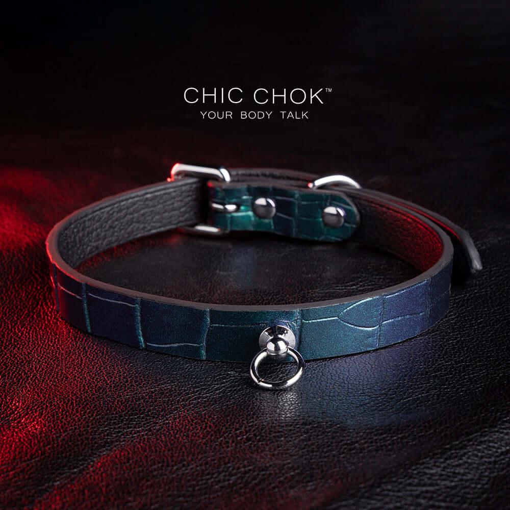 CHICCHOK [Emerald Succubus] - Oily Shimmering Green Alligator Adjustable Fashion Choker - CHICCHOK