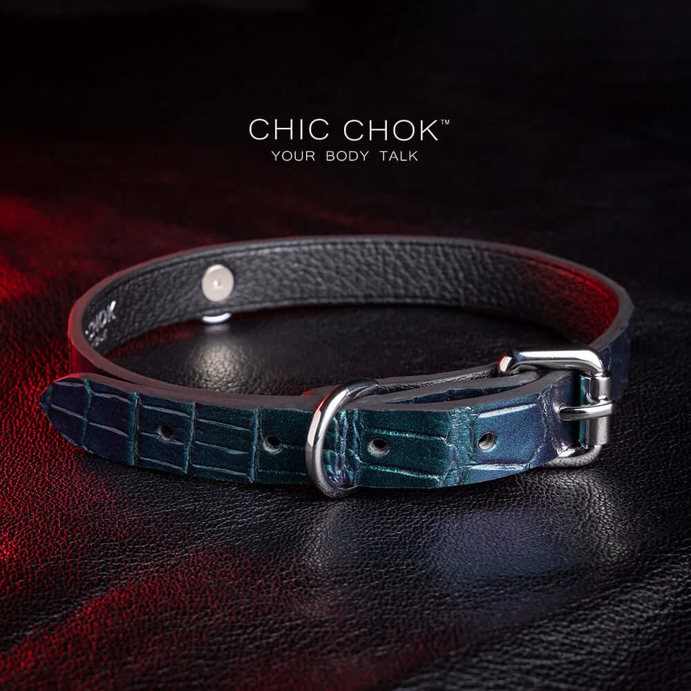 chicchok choker Dark green, purple glitter, large scale crocodile skin, DIY any kind of matching accessories.