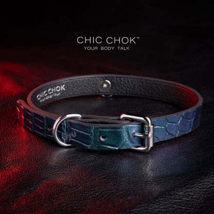 chicchok choker Dark green, purple glitter, large scale crocodile skin, DIY any kind of matching accessories.
