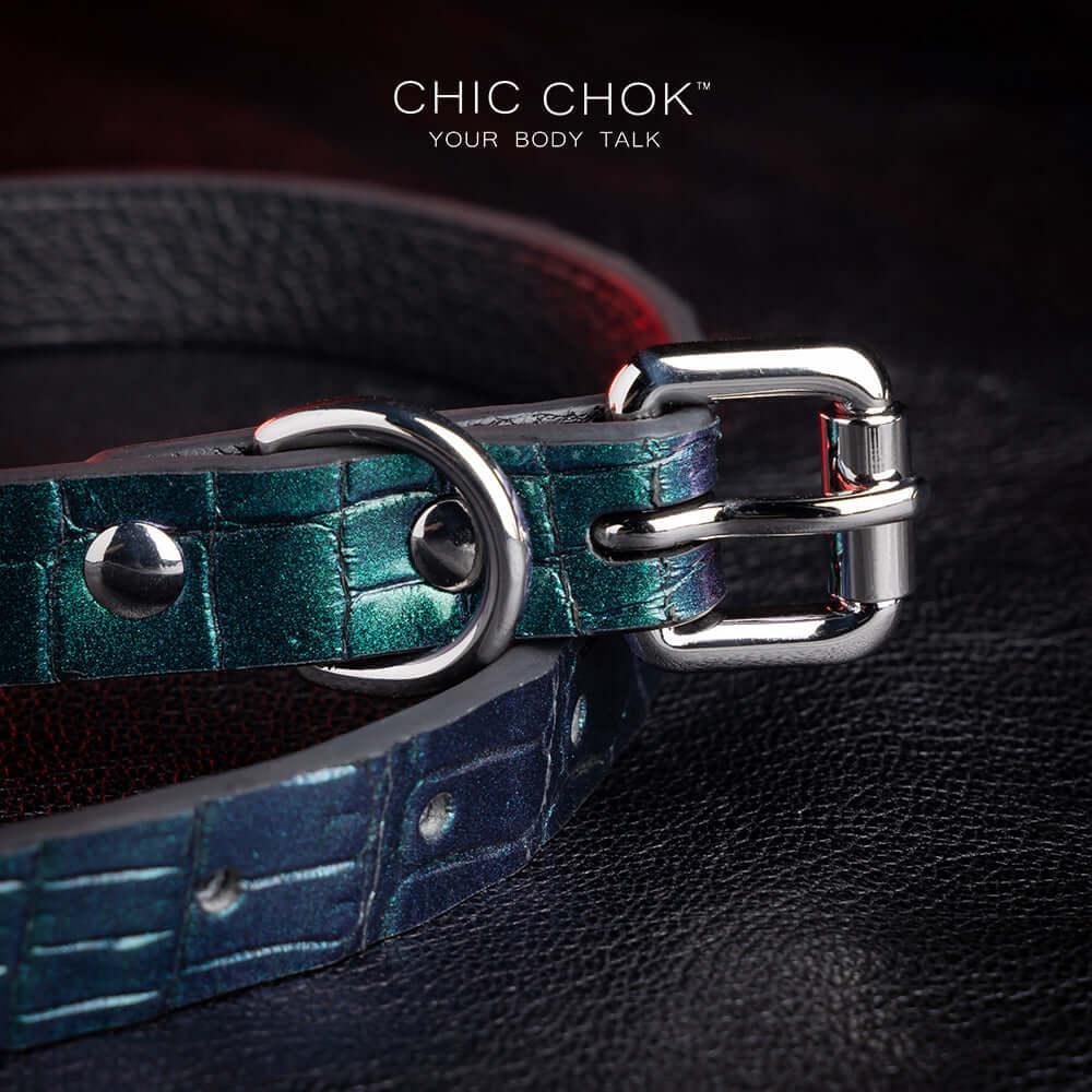 CHICCHOK [Emerald Succubus] - Oily Shimmering Green Alligator Adjustable Fashion Choker - CHICCHOK