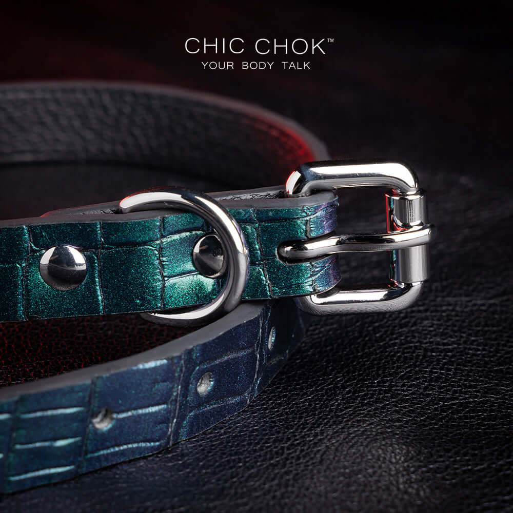 chicchok choker Dark green, purple glitter, large scale crocodile skin, DIY any kind of matching accessories.