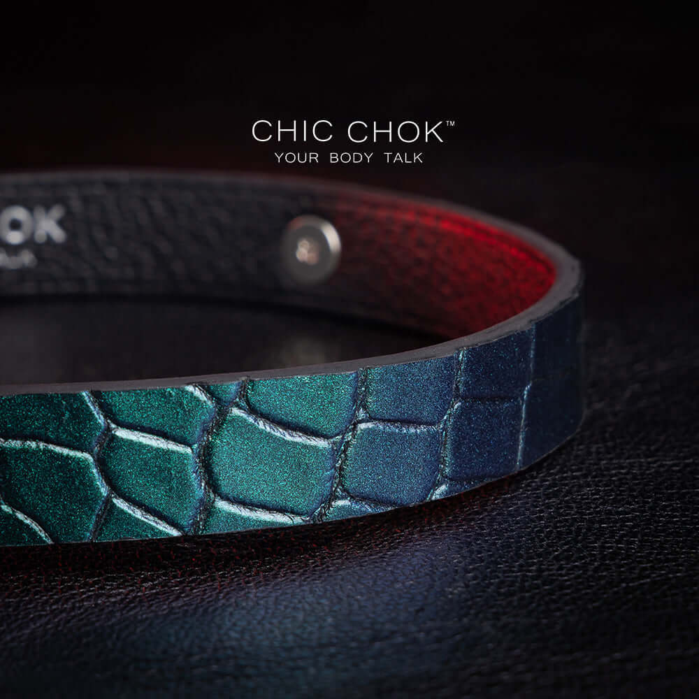 chicchok choker Dark green, purple glitter, large scale crocodile skin, DIY any kind of matching accessories.