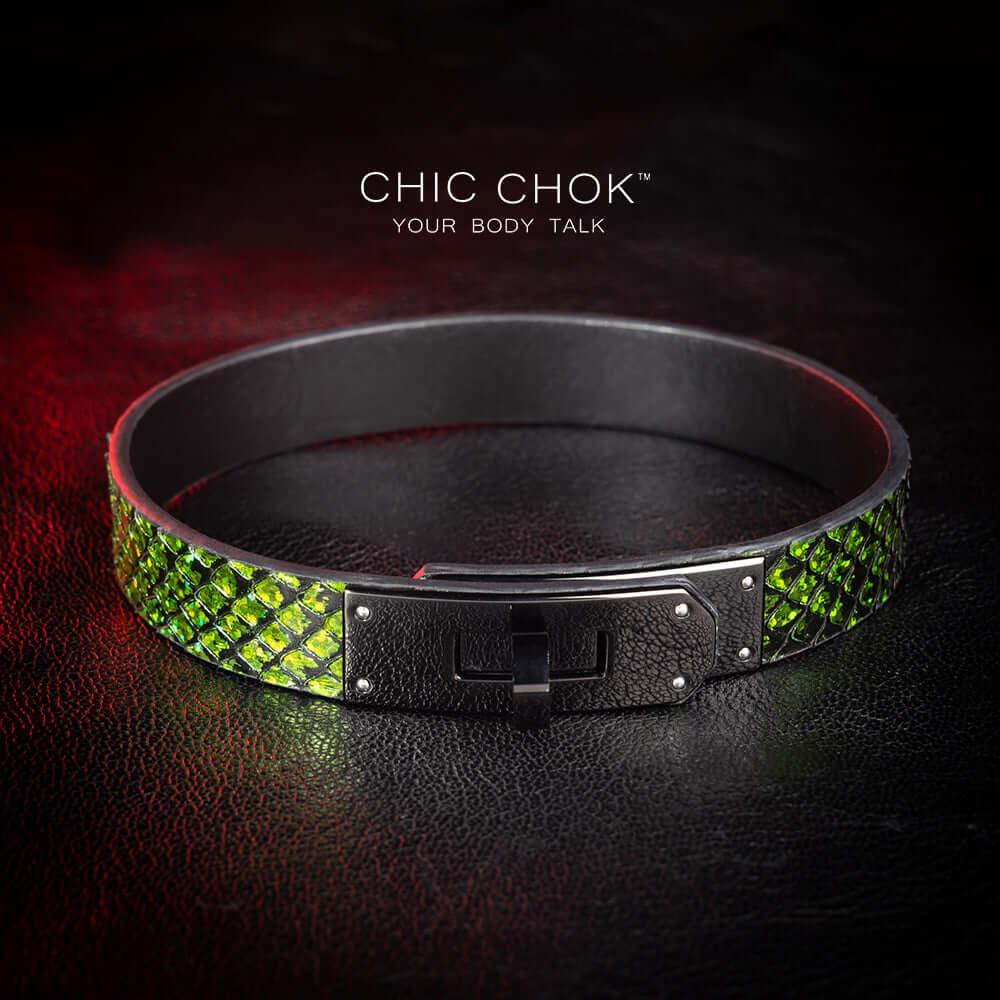 CHICCHOK [Medusa’s Kiss] - Greenish Black Python Hide Classic Non -adjustable Fashion Choker - CHICCHOK