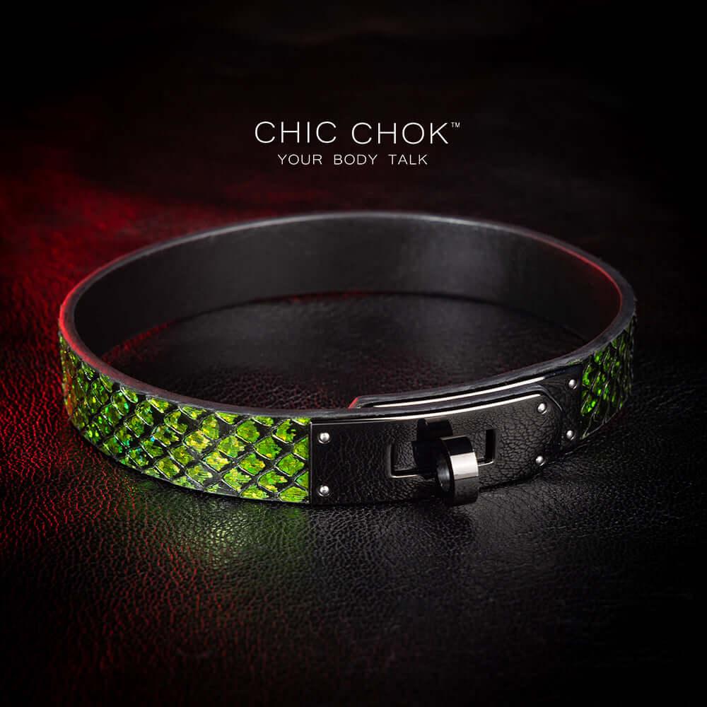 CHICCHOK [Medusa’s Kiss] - Greenish Black Python Hide Classic Non -adjustable Fashion Choker - CHICCHOK