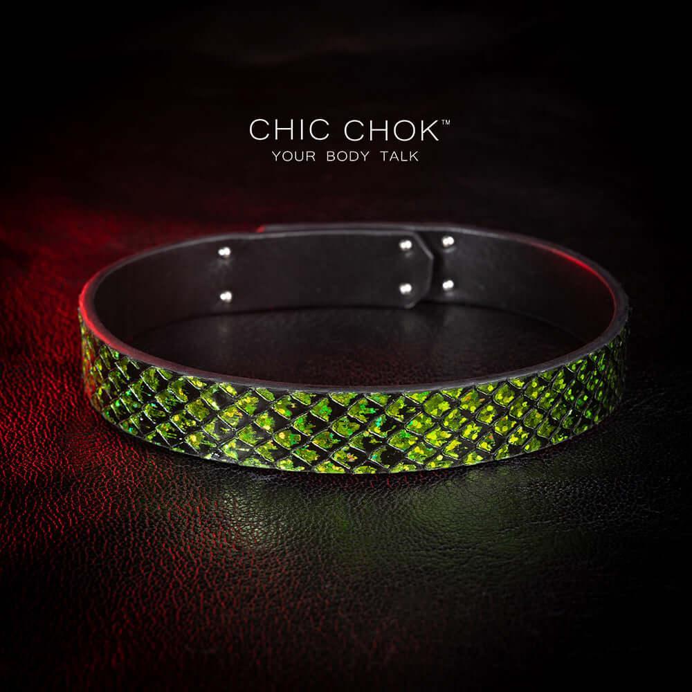 CHICCHOK [Medusa’s Kiss] - Greenish Black Python Hide Classic Non -adjustable Fashion Choker - CHICCHOK