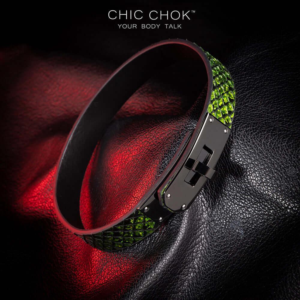 CHICCHOK [Medusa’s Kiss] - Greenish Black Python Hide Classic Non -adjustable Fashion Choker - CHICCHOK