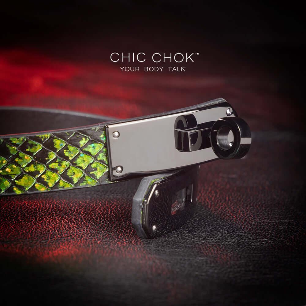 CHICCHOK [Medusa’s Kiss] - Greenish Black Python Hide Classic Non -adjustable Fashion Choker - CHICCHOK