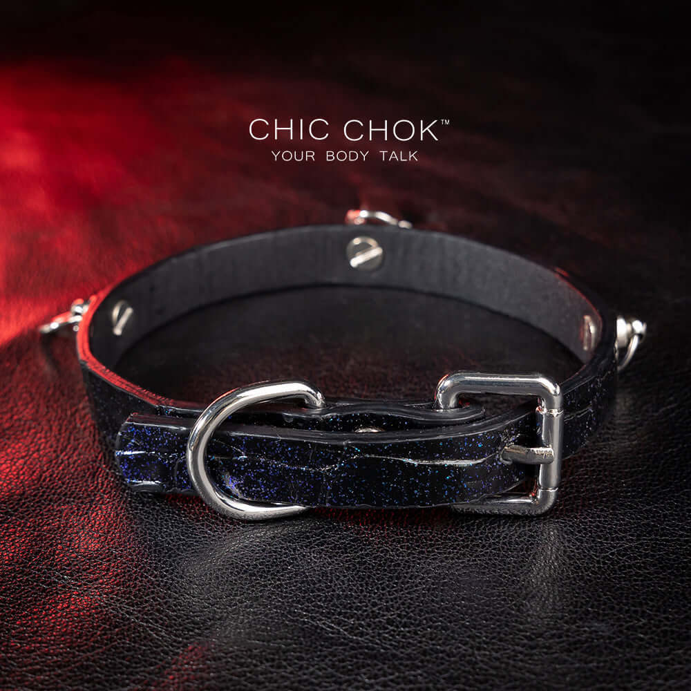 chicchok black leather collar, silver cross pendant, mysterious vintage style