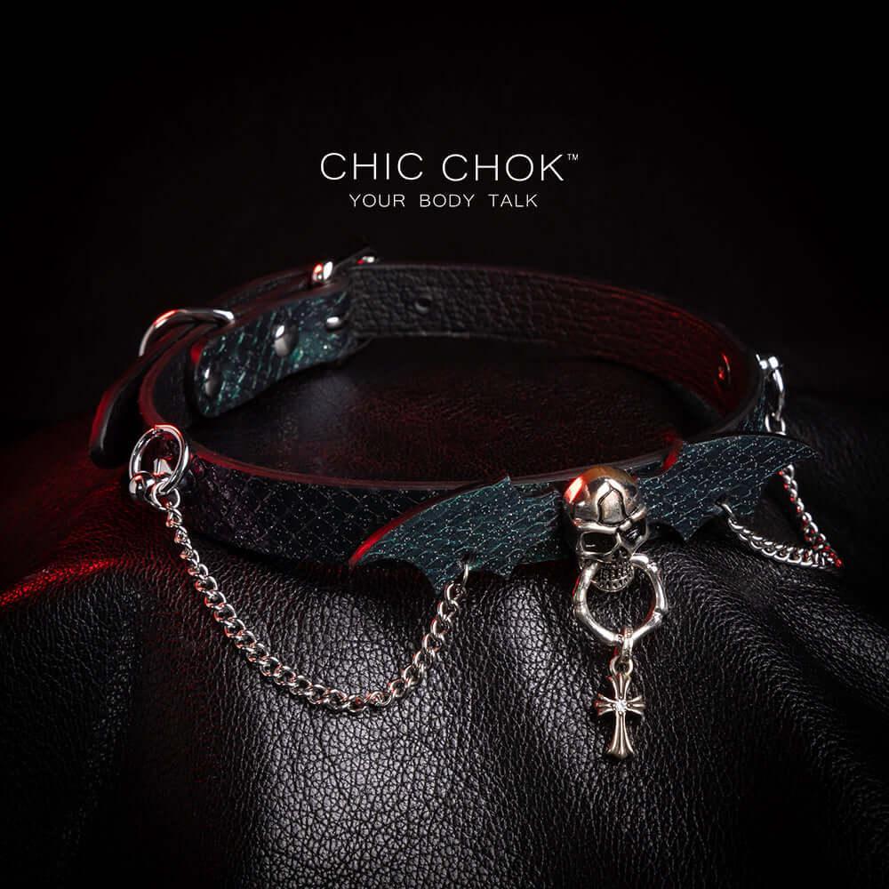 CHICCHOK [Gothic Nocturne] - Choker, Dark Theme, Silver Skull - CHICCHOK