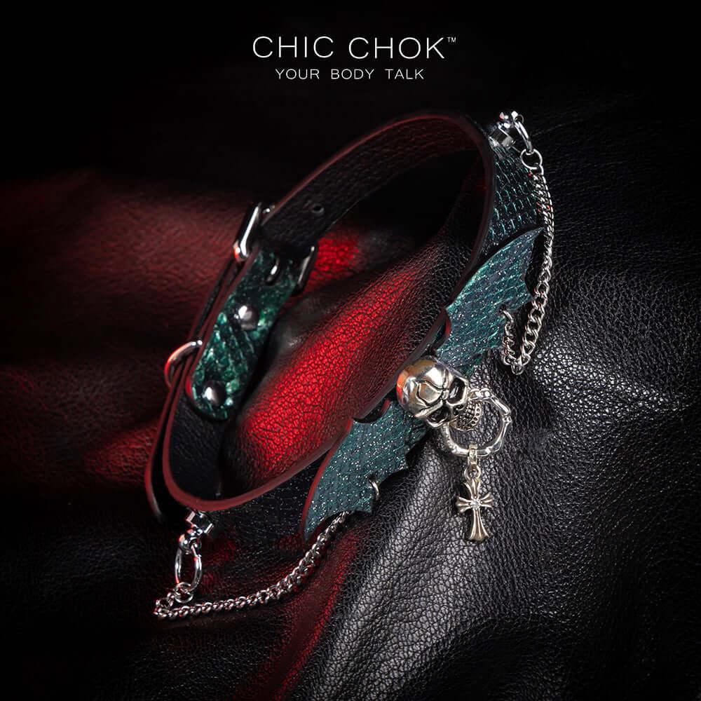 CHICCHOK [Gothic Nocturne] - Choker, Dark Theme, Silver Skull - CHICCHOK
