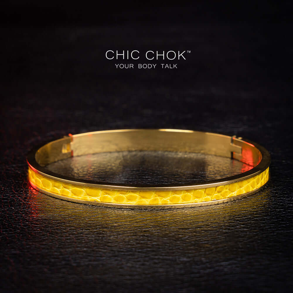 {"default":"Primitive Mania - Metallic Bracelet A chicchok metal bracelet with yellow lizard skin dances like a nighttime bonfire."}
