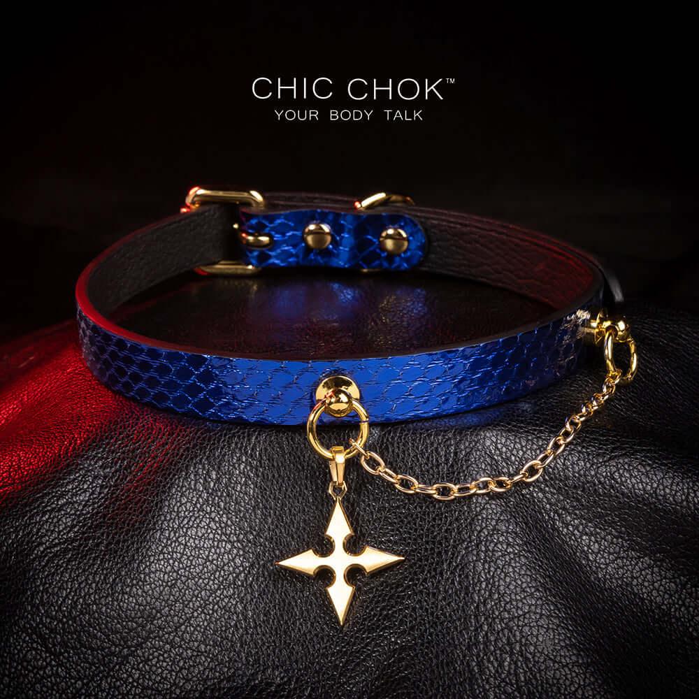 CHICCHOK [Star] - Sapphire Blue Python Hide Fashion Adjustable Choker - CHICCHOK